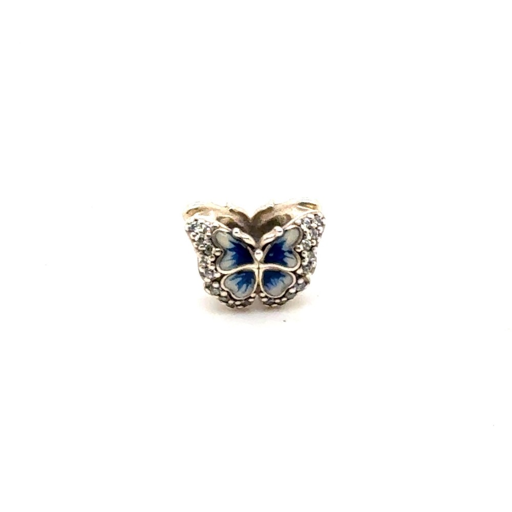 Pandora Decorative Butterfly Charm Blue Enamel Sterling Silver CZ 797882ENMX